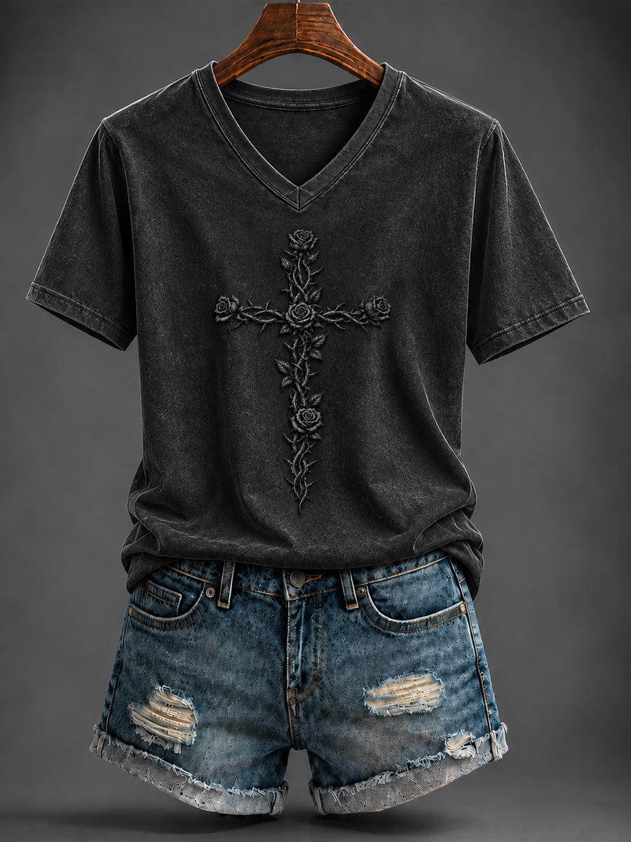 Camiseta de mujer con estampado y cuello en V