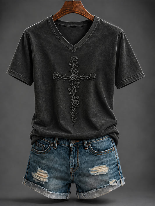 Camiseta de mujer con estampado y cuello en V