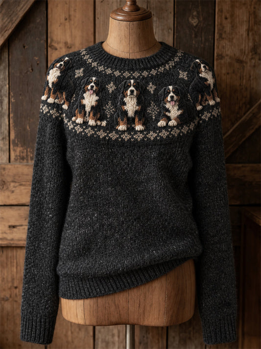 Vintage Bernese Mountain Dogs Yoke Isle Print suéter de cuello redondo para mujer