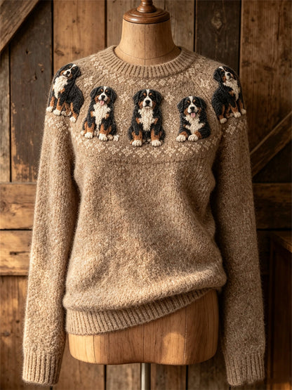 Vintage Bernese Mountain Dogs Yoke Isle Print suéter de cuello redondo para mujer