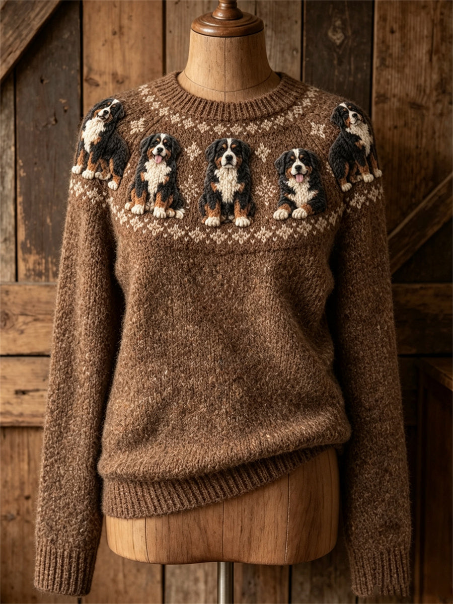 Vintage Bernese Mountain Dogs Yoke Isle Print suéter de cuello redondo para mujer