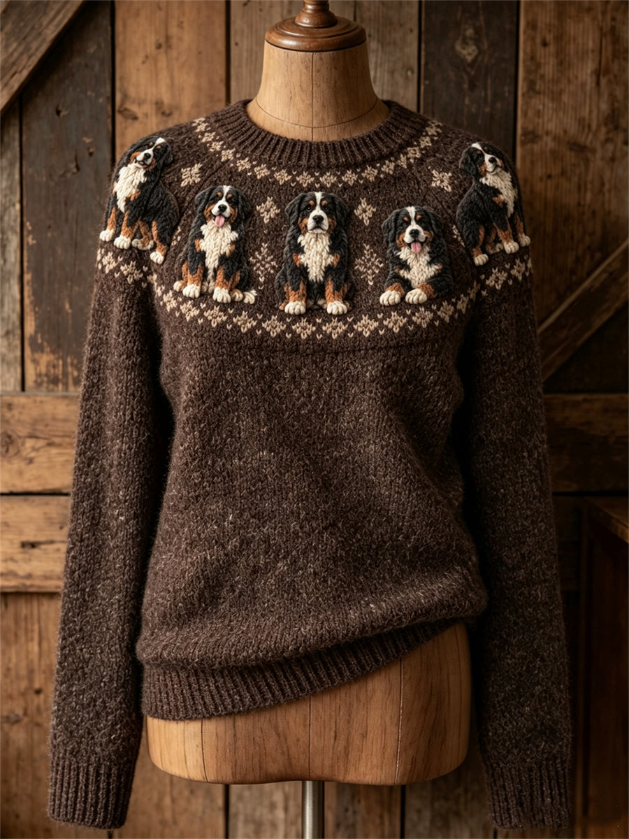 Vintage Bernese Mountain Dogs Yoke Isle Print suéter de cuello redondo para mujer