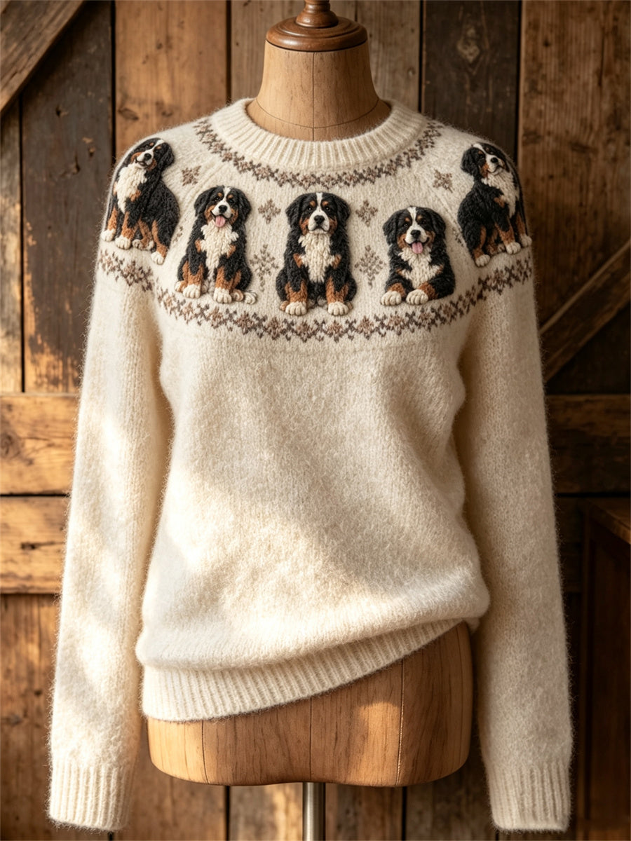 Vintage Bernese Mountain Dogs Yoke Isle Print suéter de cuello redondo para mujer