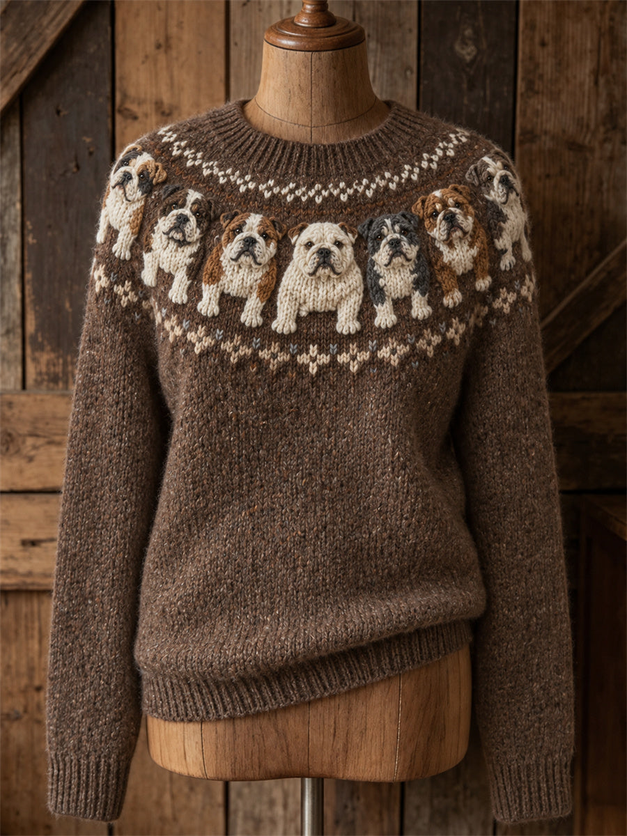 Mujer Vintage Bulldogs Yoke Isle Print suéter de cuello redondo