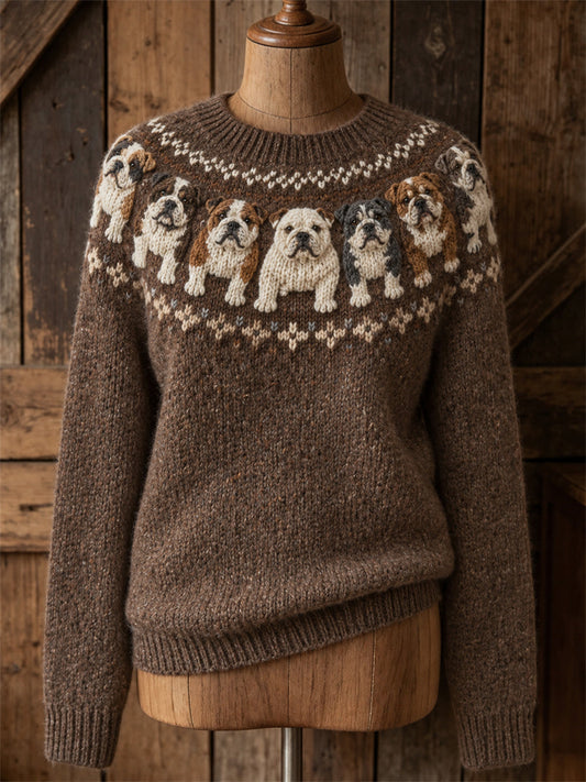 Mujer Vintage Bulldogs Yoke Isle Print suéter de cuello redondo