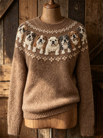 Mujer Vintage Bulldogs Yoke Isle Print suéter de cuello redondo