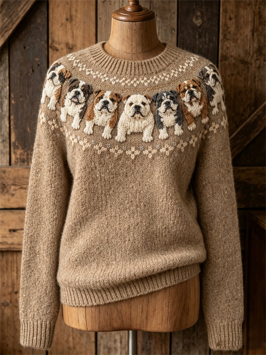 Mujer Vintage Bulldogs Yoke Isle Print suéter de cuello redondo