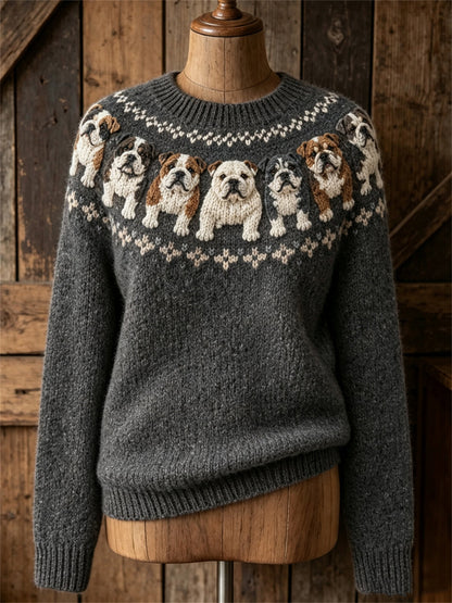 Mujer Vintage Bulldogs Yoke Isle Print suéter de cuello redondo