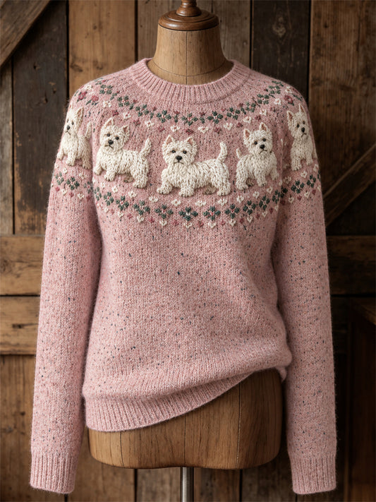 Las mujeres de la vendimia West Highland White Terrier Perros Yoke Isle Imprimir suéter cuello redondo