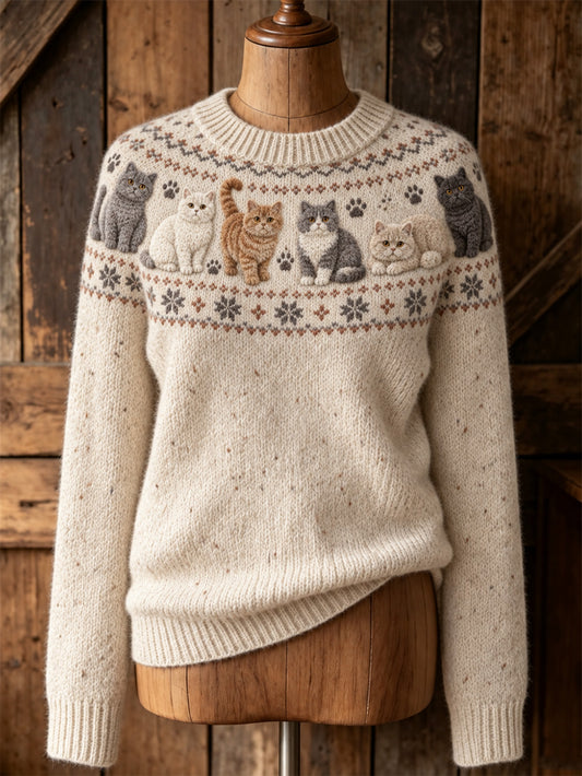 Suéter de manga larga casual con diseño de gato lindo para mujer