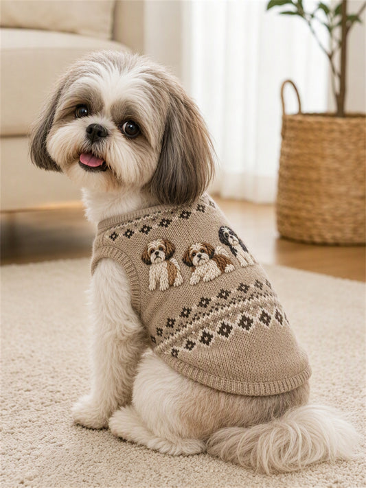 Vintage Shih Tzu Perros Isla Patrón Imprimir Chaleco sin mangas para mascotas