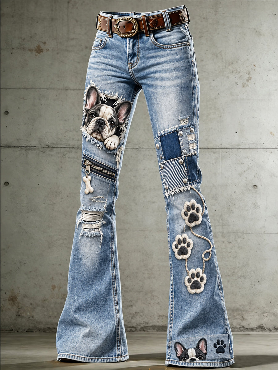Pantalones acampanados con estampado de arte de animales divertidos para mujer