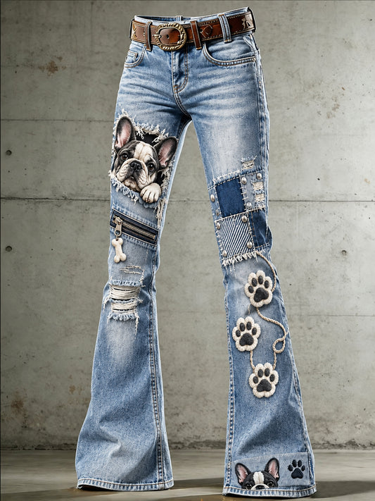 Pantalones acampanados con estampado de arte de animales divertidos para mujer
