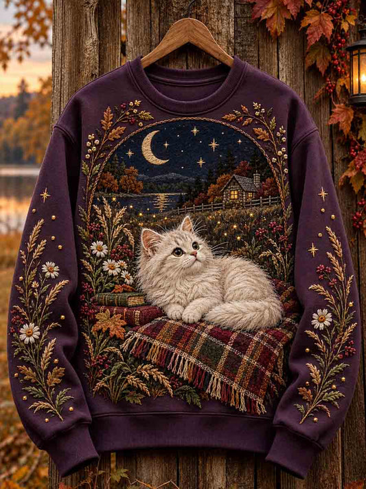 Sudadera regular para mujer Autumn Cute Cat Art
