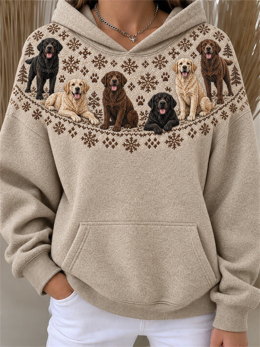 Mujer Vintage Labrador Retriever Yoke Isle Print Cozy Hoodie