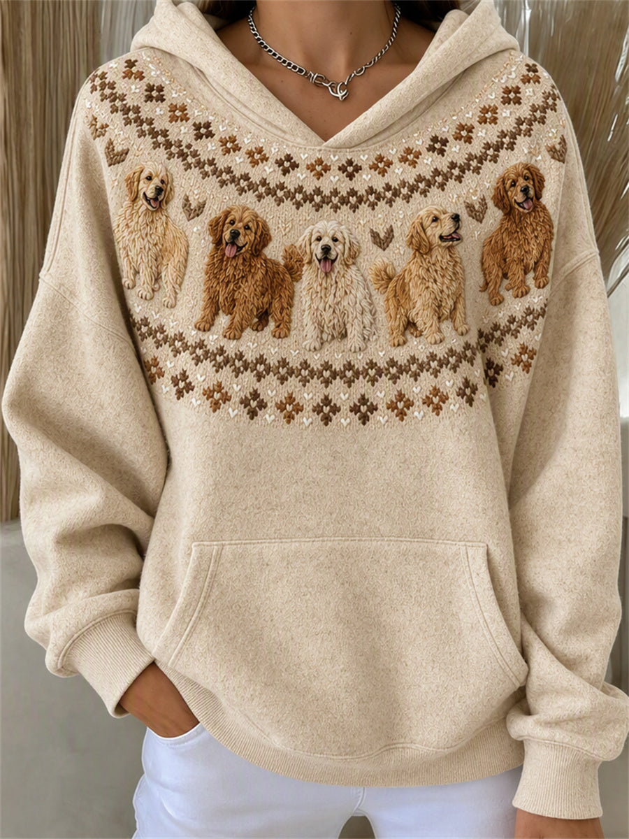 Mujer Vintage Golden Retriever Dogs Yoke Isle Print Hoodie