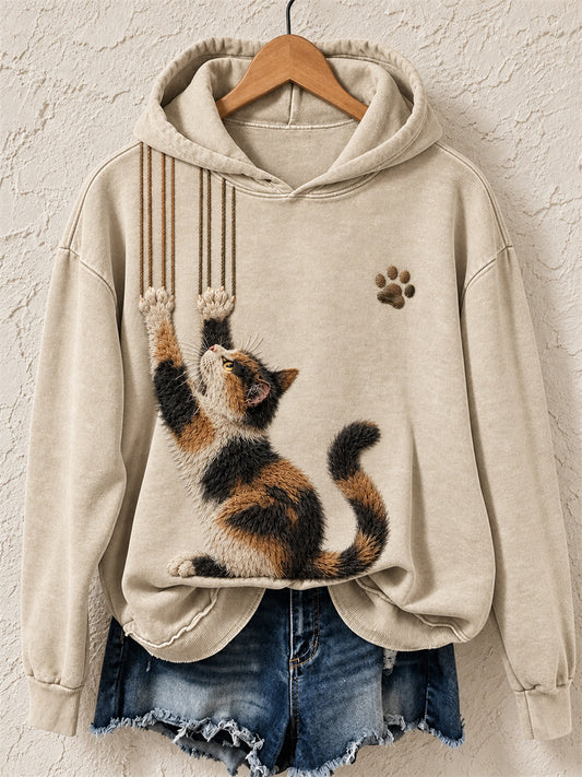 Mujer Funny Calico Cat & Claw Scratches Print Cozy Hoodie