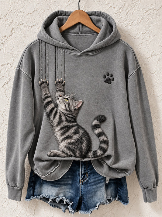Divertido de las mujeres de American de pelo corto Cat & Claw Scratches Print Cozy Hoodie