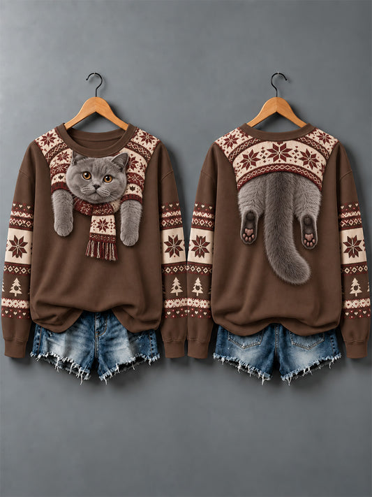 Gatos lindos de las mujeres en la sudadera con estampado de otoño e invierno