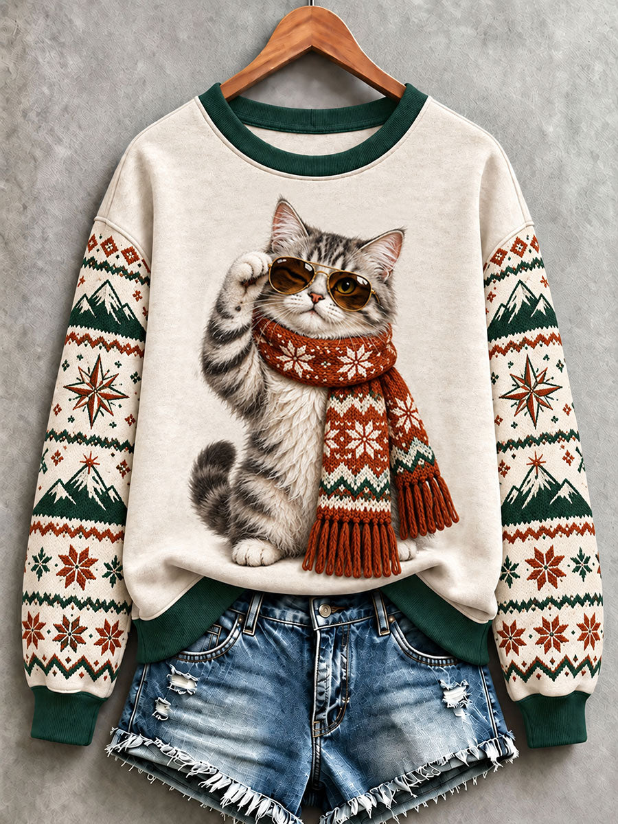 Sudadera regular para mujer Cute Cat Art