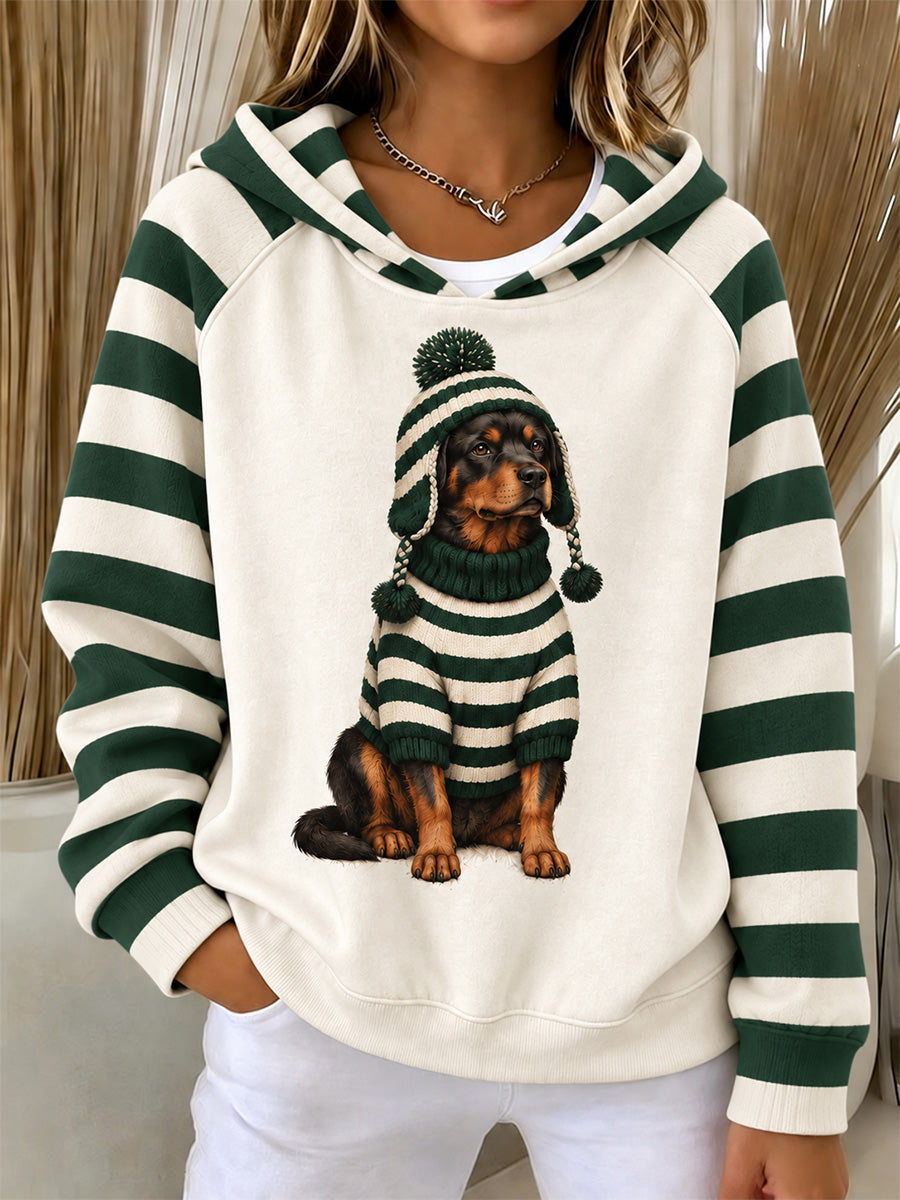 Camisa de manga larga casual con estampado de perro de invierno lindo para mujer