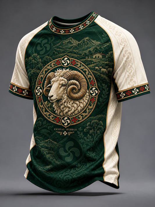 Camiseta casual de oveja con estampado animal vasco retro