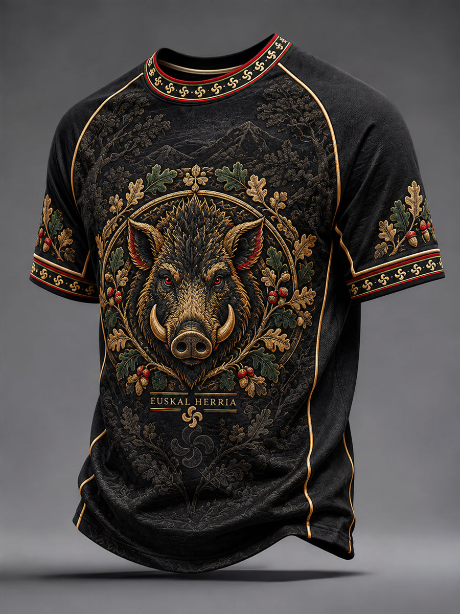 Retro Basque Wild Boar camiseta casual